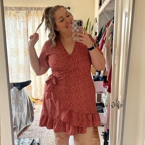 Floral Wrap Dress in Rust Red